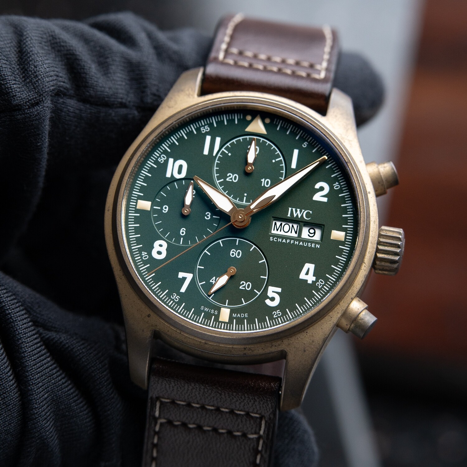 IWC Pilot s Watch Spitfire Chronograph Bronze Case Green Dial Automatic Watch 41