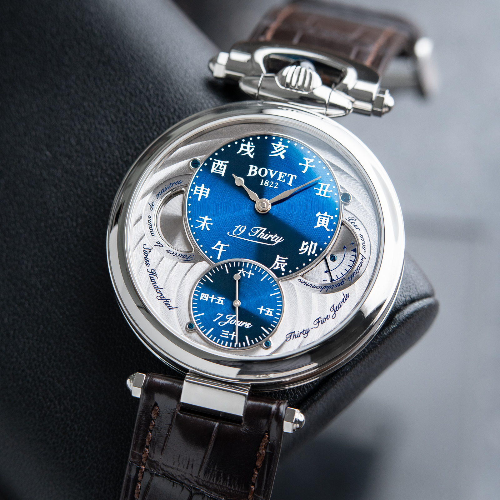 Bovet 19Thirty Fleurier RARE Blue Chinese Sunburst Dial Steel 42mm