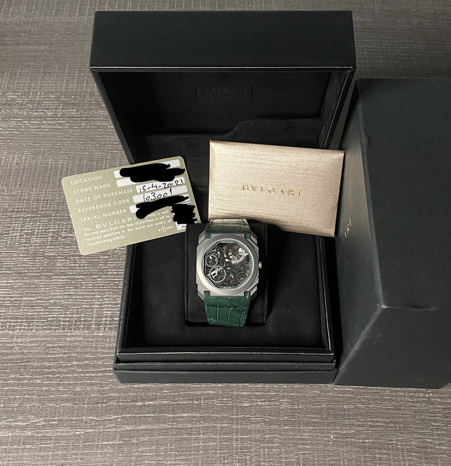 BVLGARI Octo Finissimo Titanium Skeleton RARE Green Leather 103001