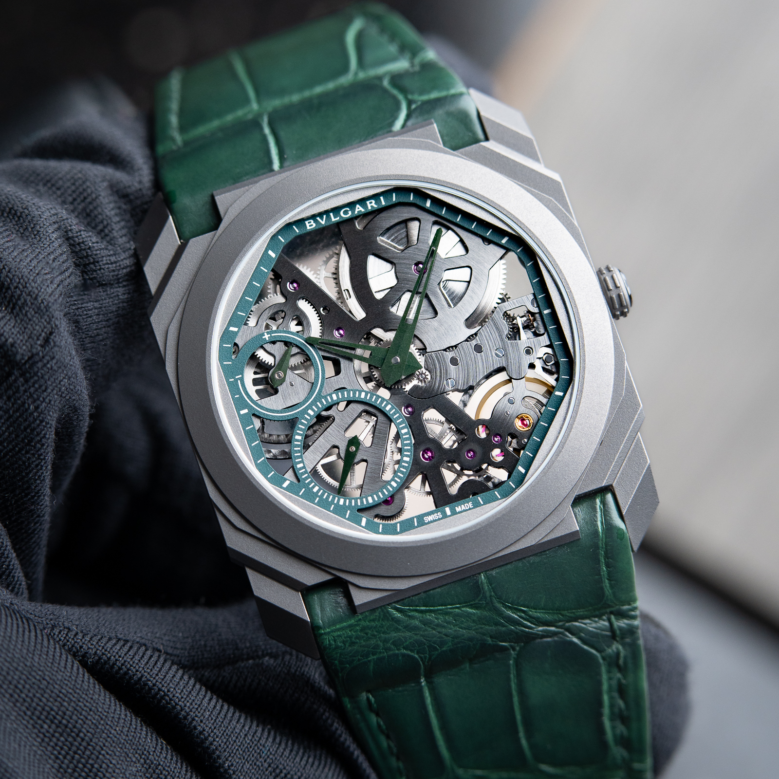 BVLGARI Octo Finissimo Titanium Skeleton RARE Limited Ed. Dubai Green Watch 40mm