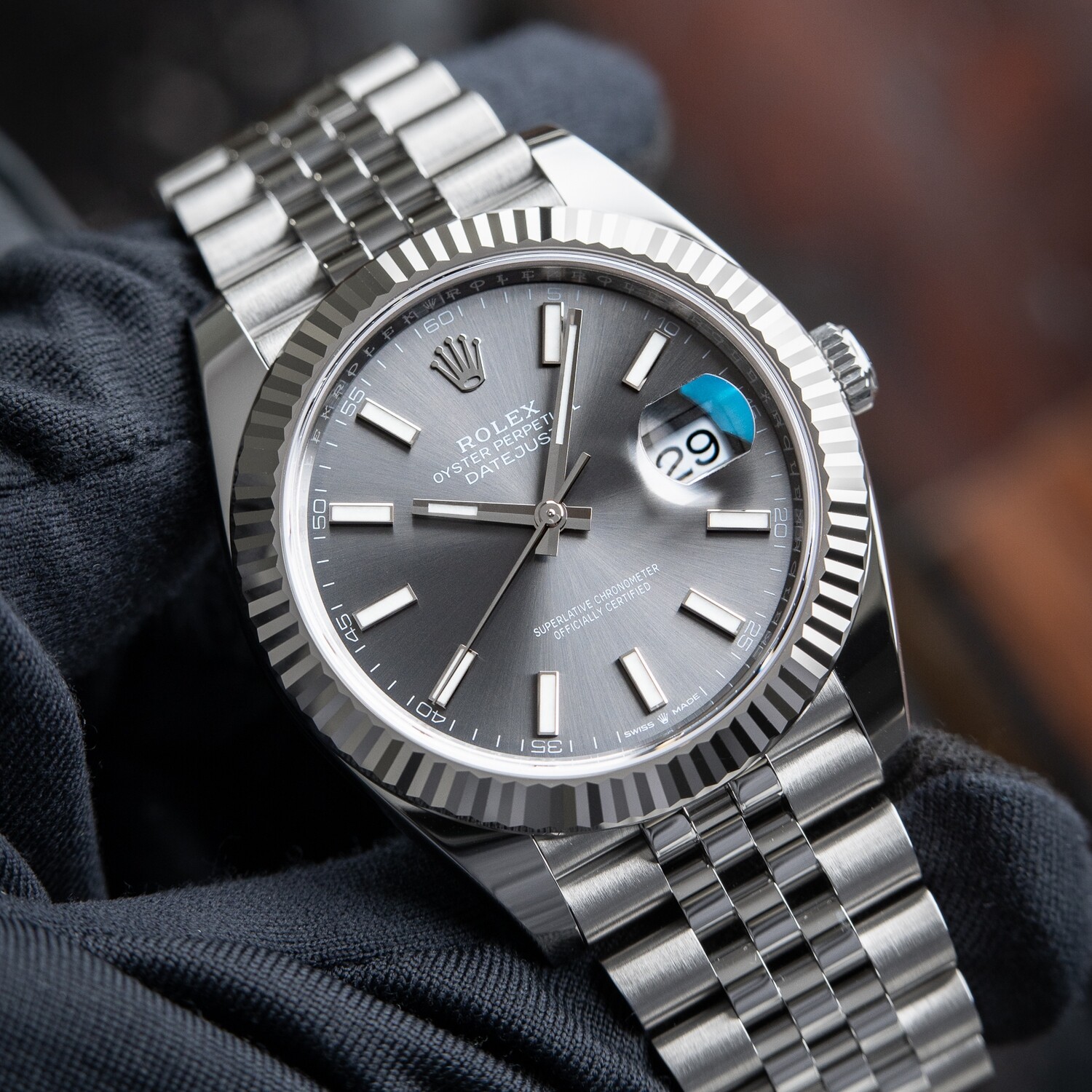 Rolex Datejust 41mm Silver Dial Jubilee Bracelet White Gold Fluted 126334