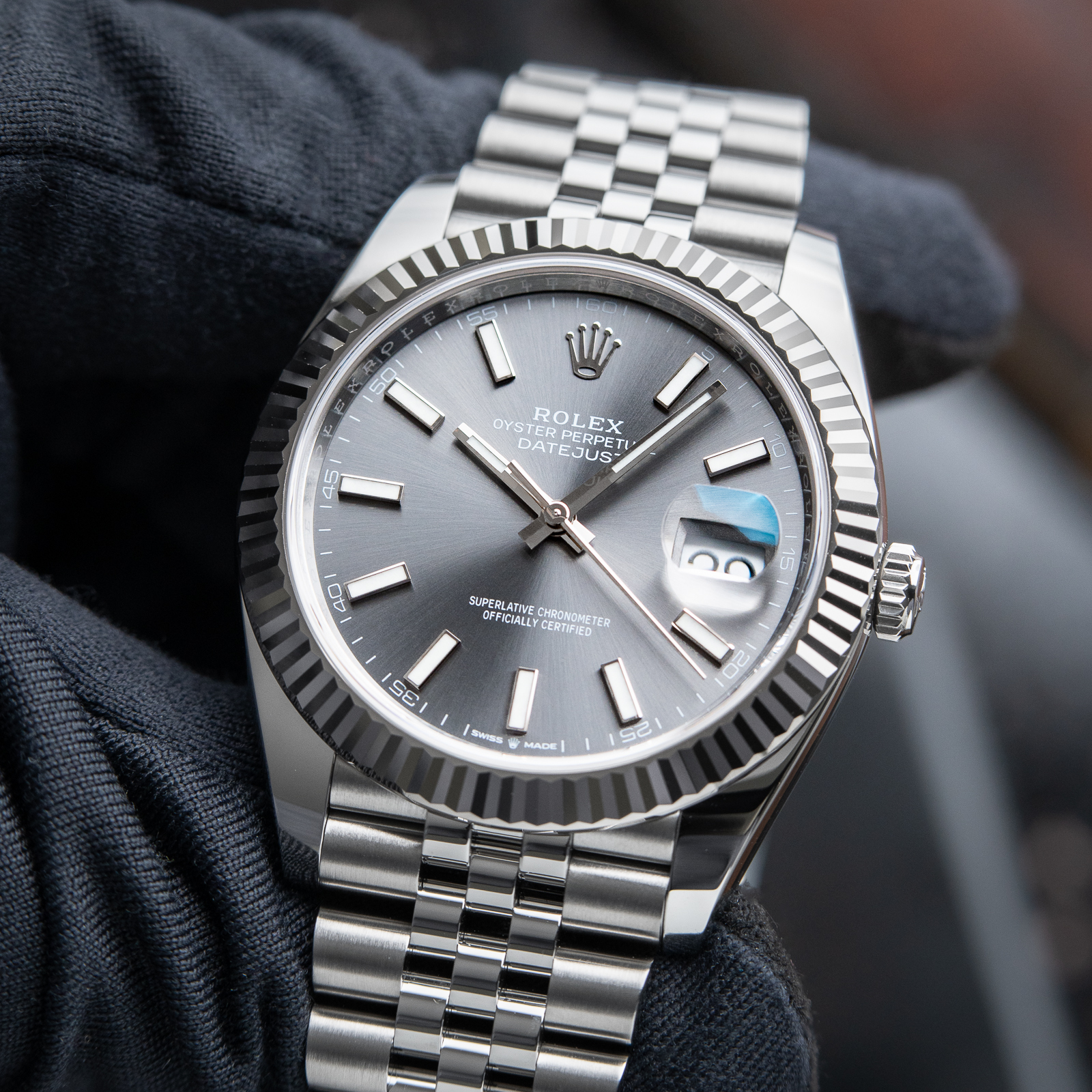 Rolex Datejust 41mm Silver Dial Jubilee Bracelet White Gold Fluted 126334