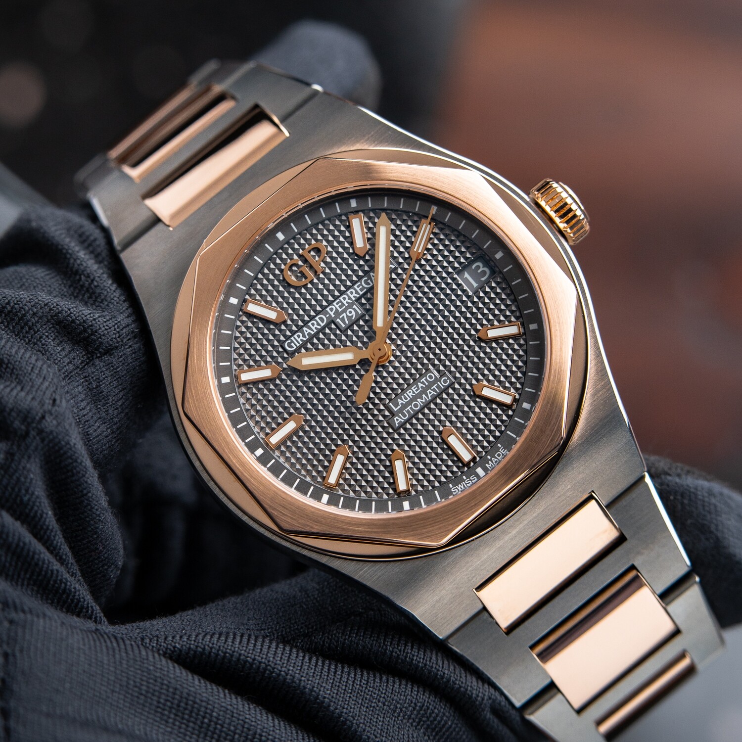 Girard Perregaux Laureato Two Tone Titanium Rose Gold Gray