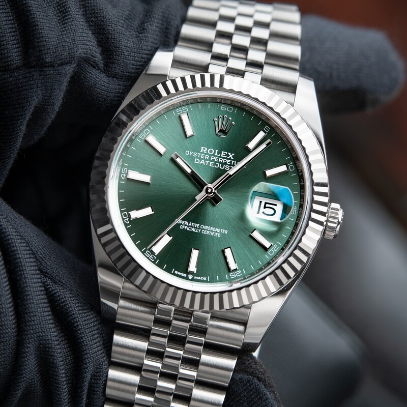 Rolex Datejust 41mm Green Dial Jubilee Bracelet White Gold Fluted 126334
