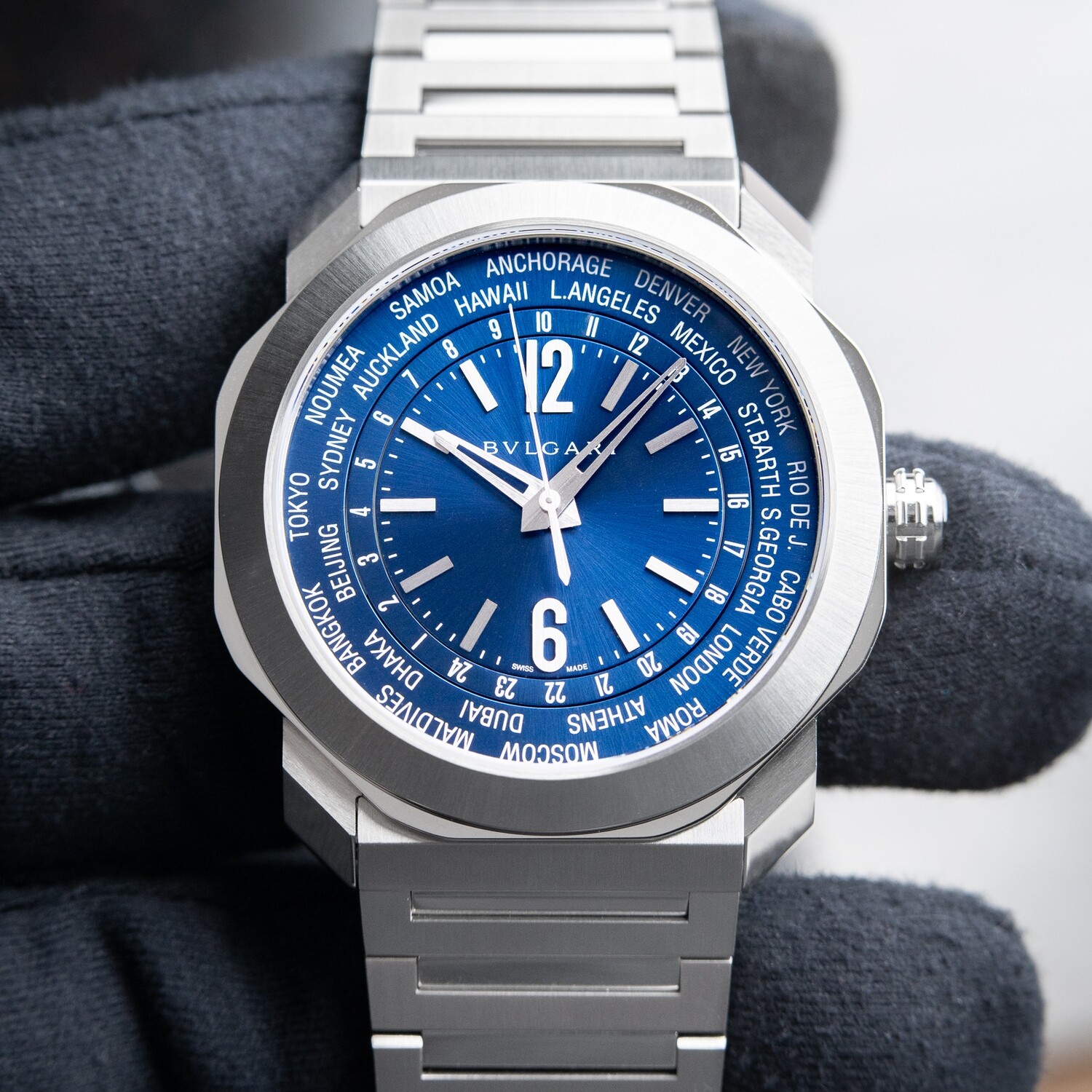 BVLGARI Octo Roma Worldtimer Bulgari Blue Dial Steel Bracelet Automatic 41 103481