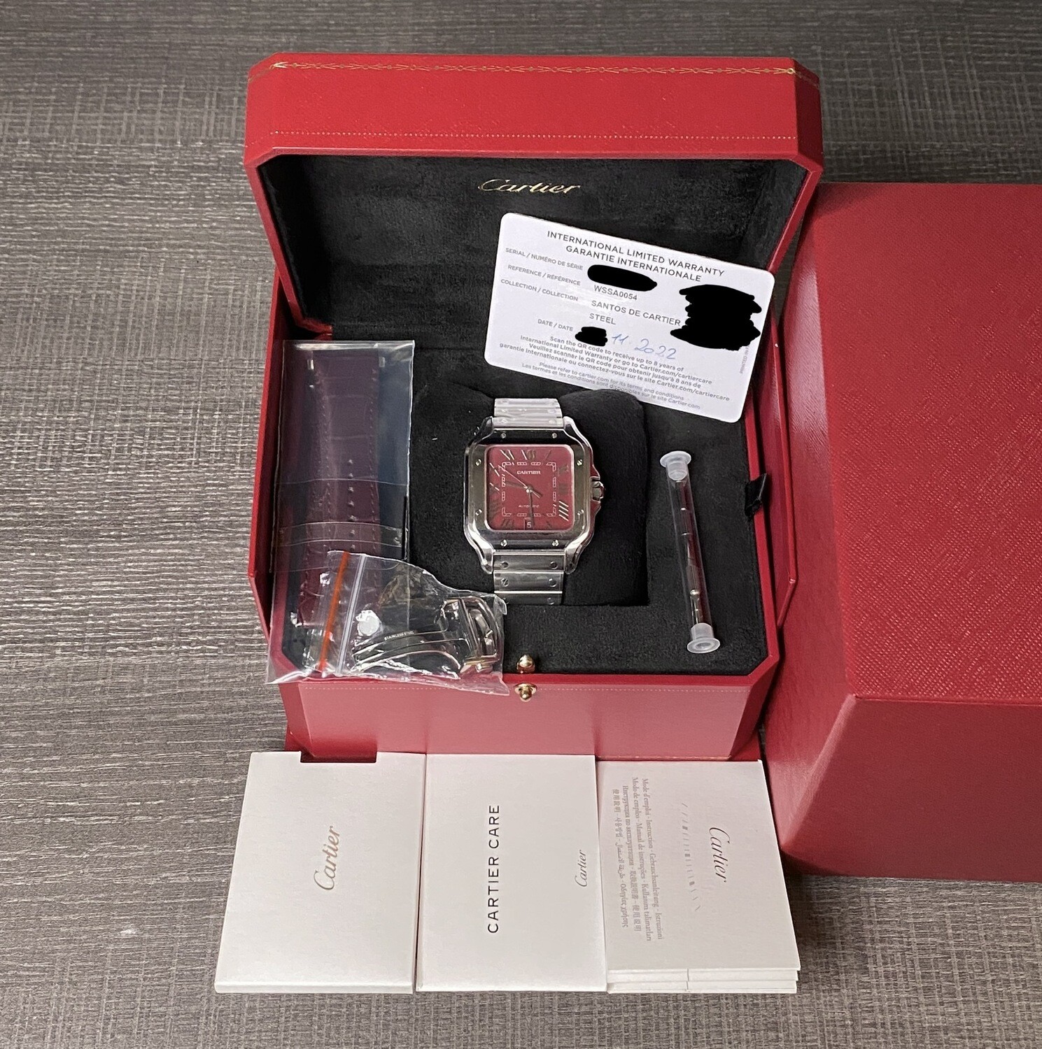 Cartier Santos Large Qatar Edition RARE UNWORN Red Burgundy Dial
