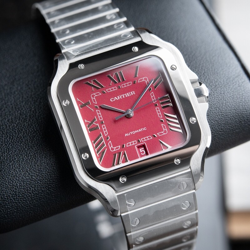 Cartier Santos Large Qatar Edition RARE UNWORN Red Burgundy Dial Limited