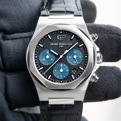 Girard Perregaux Laureato Automatic Chronograph Leather Black Blue 81020