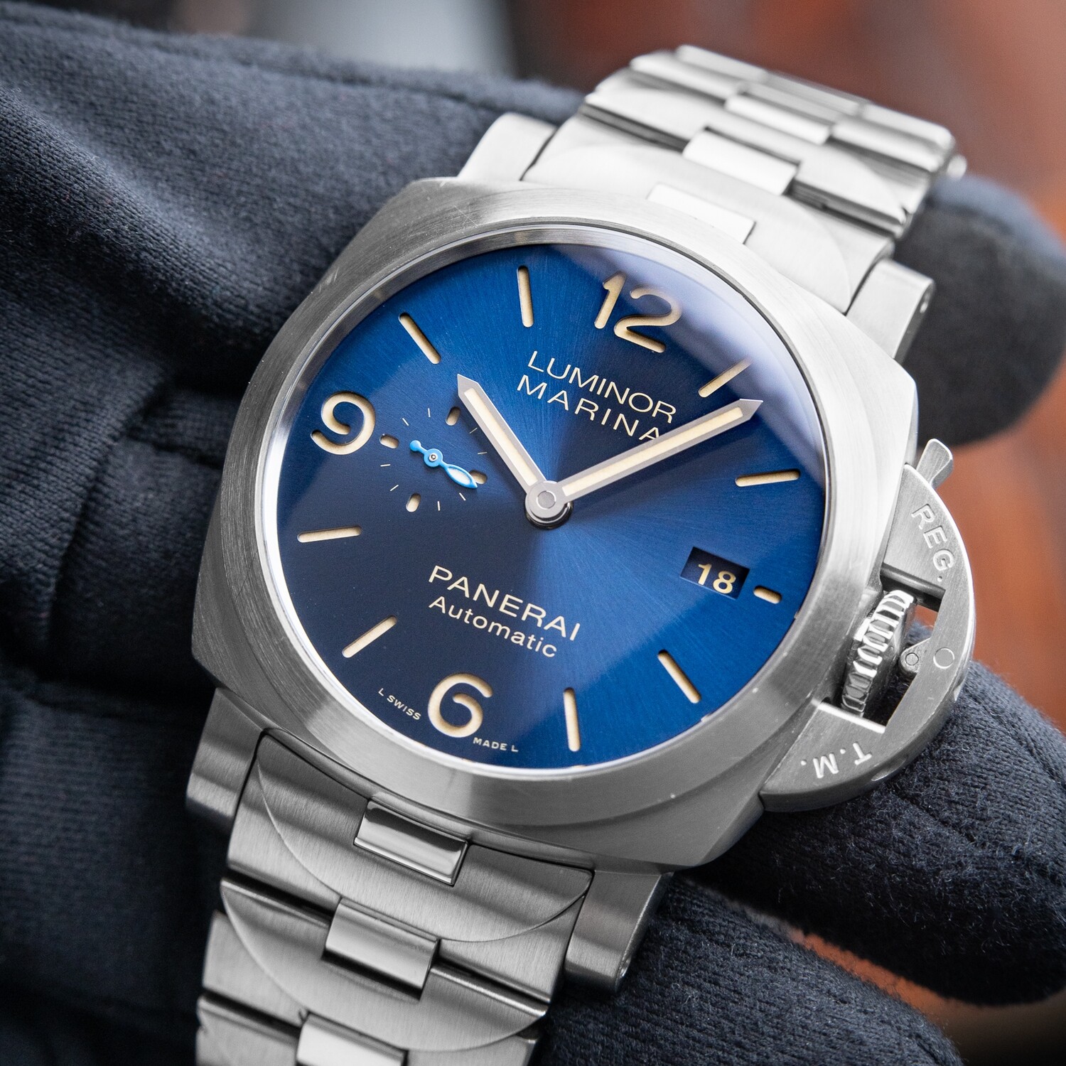 Panerai Luminor Marina 1950 Blue Dial Steel Bracelet Automatic 44