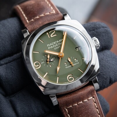 Panerai Radiomir GMT Power Reserve Green Dial Automatic Leather Set Pam999