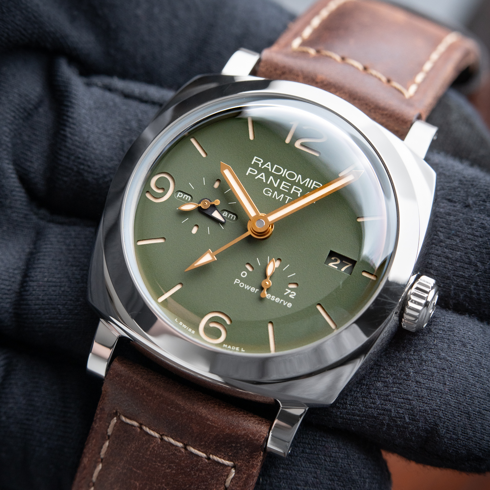 Panerai Radiomir GMT Power Reserve Green Dial Automatic Leather Set Pam999
