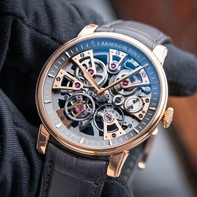 Arnold & Son Nebula Rose Gold Limited Edition UNWORN Openworked Leather 42mm
