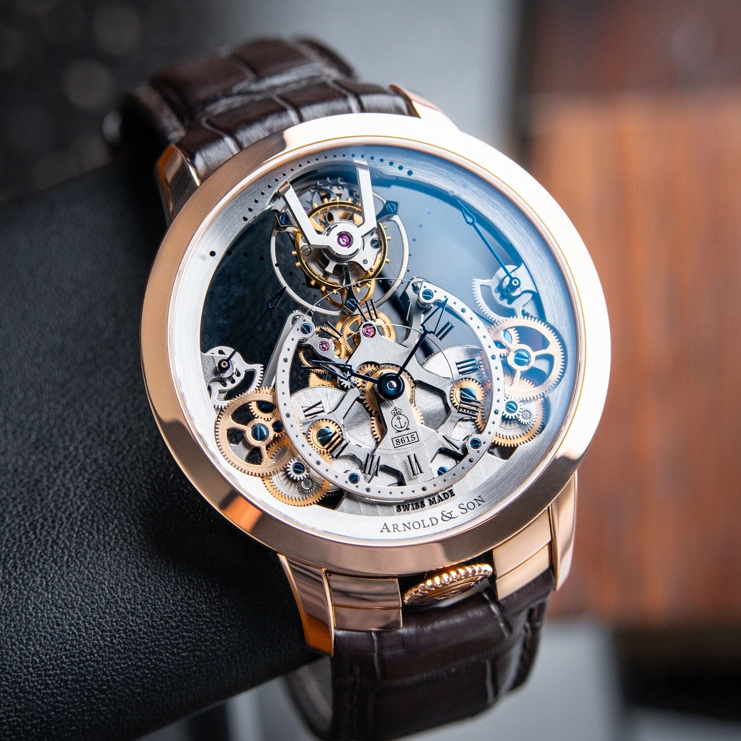 Arnold & Son Time Pyramid Limited Edition Red Gold Tourbillon Openworked Leather