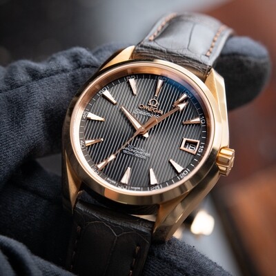 Omega Seamaster Aqua Terra 150M Co-Axial Red Gold Brown Leather Strap 38.5