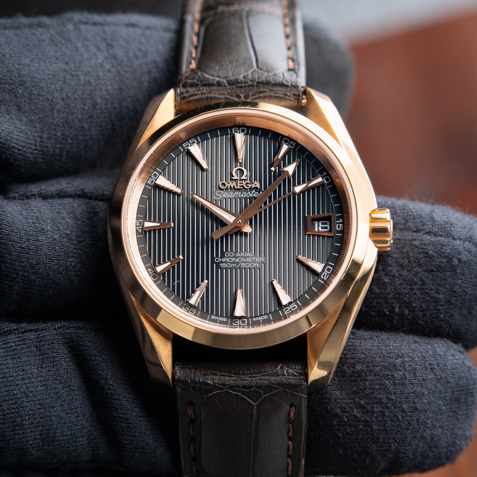 Omega Seamaster Aqua Terra 150M Co-Axial Red Gold Brown Leather Strap 38.5