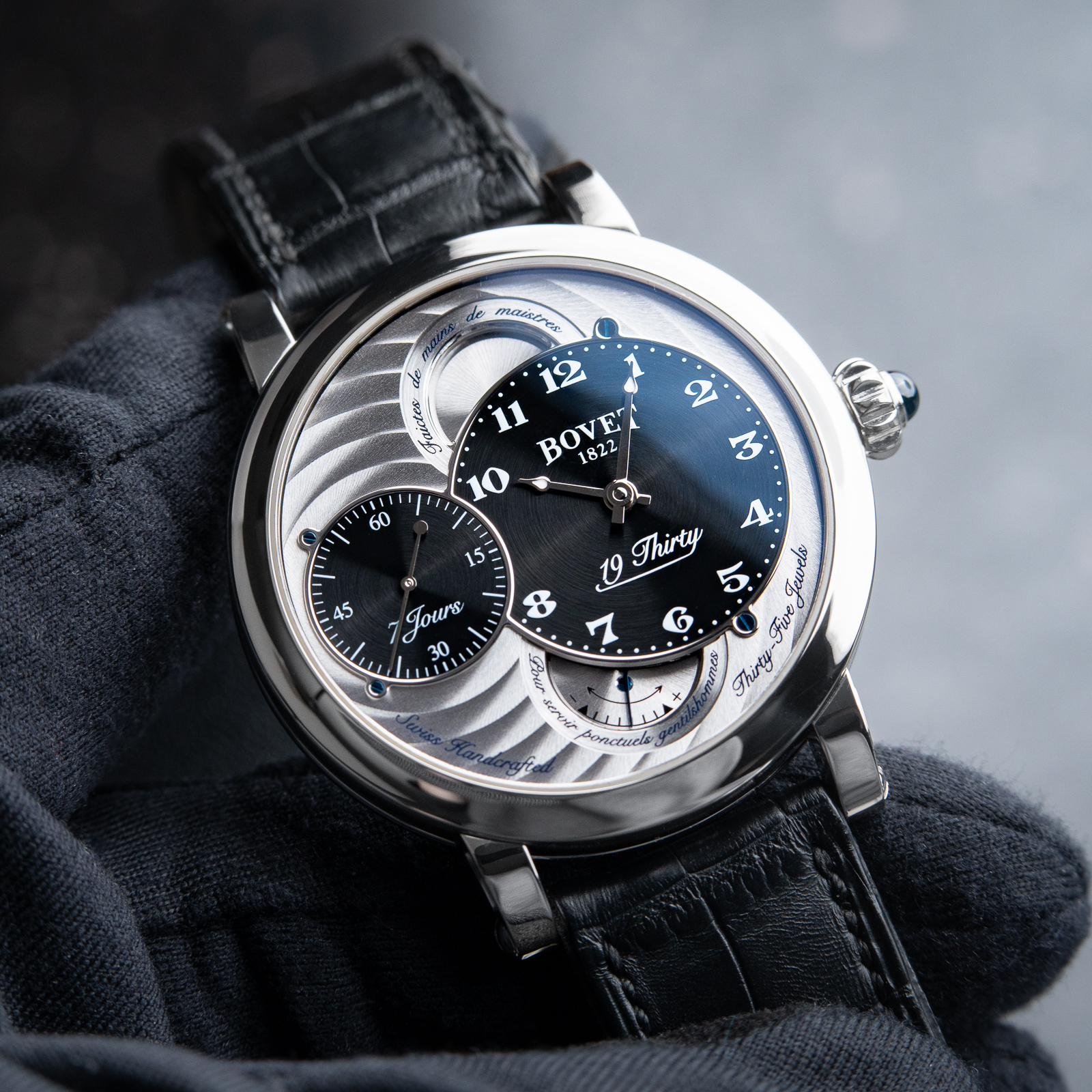 Bovet Dimier 19Thirty Black Sunburst Dial Stainless Steel Manual Set RARE