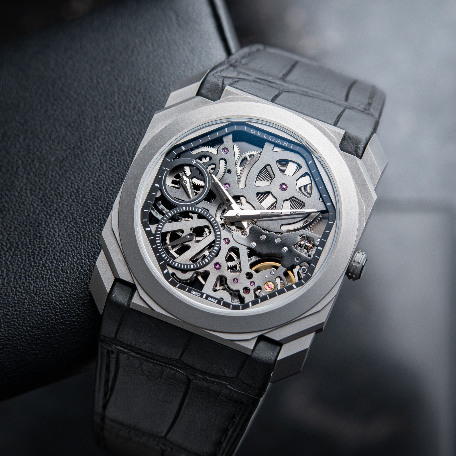 BVLGARI  Bulgari Octo Finissimo Ultra Thin Openworked Titanium Leather Skeleton 40