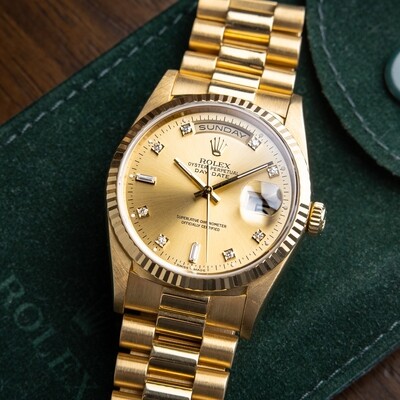 Rolex Oyster Perpetual Day-Date 36 Yellow Gold President Diamond Indices
