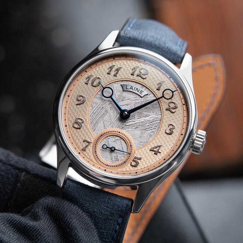 Laine Gelidus 3 G3 Salmon Meteorite Dial Denim Strap Manual Steel