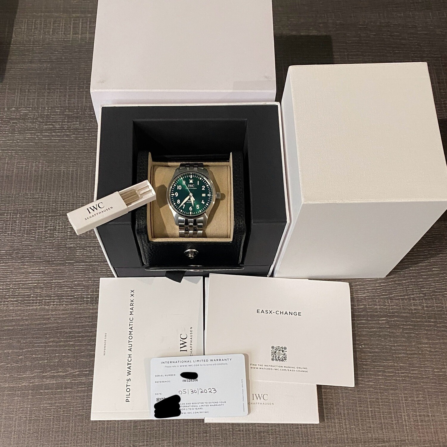 IWC Pilot's Watch Mark XX Green Dial 5/2023 Steel Bracelet 40