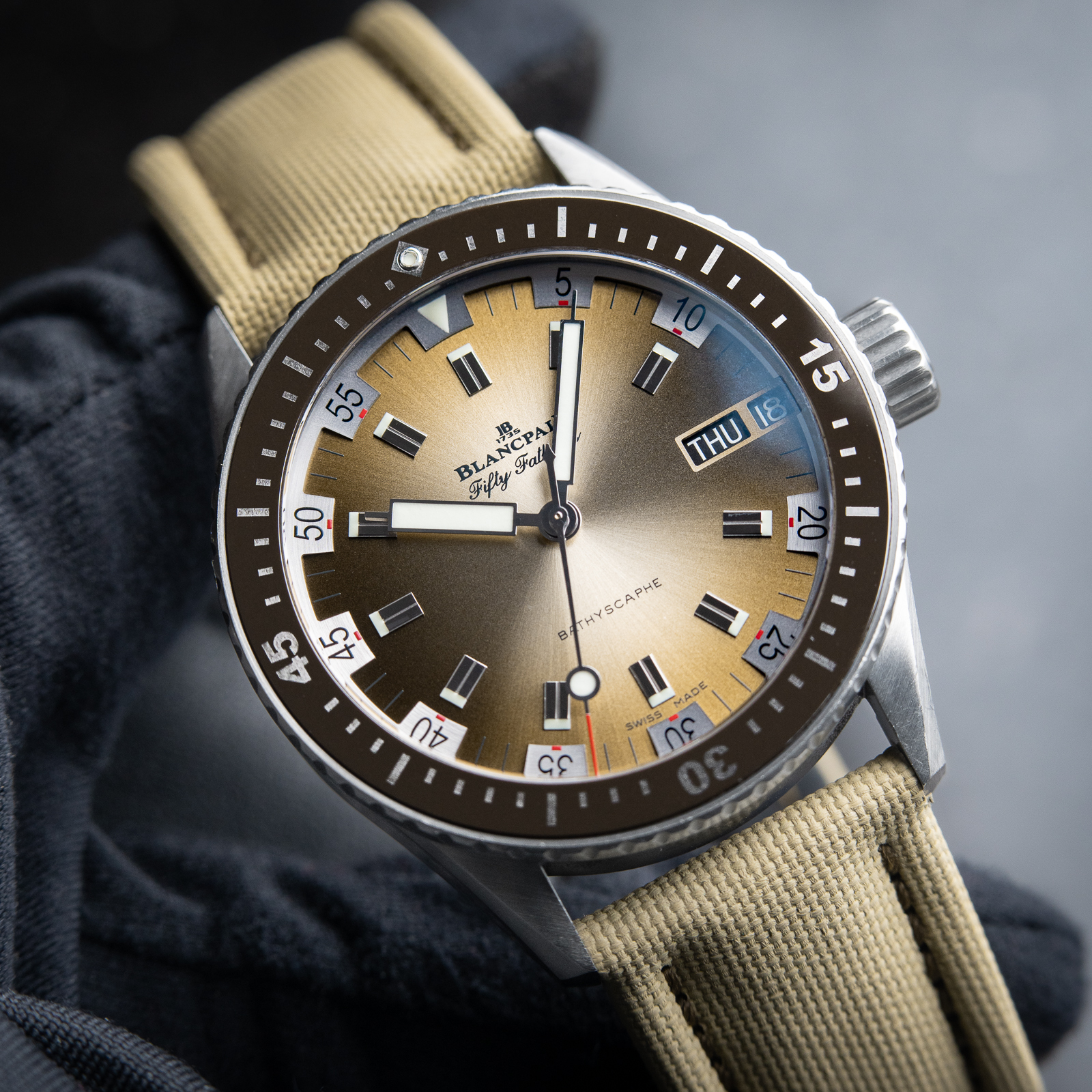 Blancpain Fifty Fathoms Bathyscaphe Day Date Desert Edition Diver Ceramic