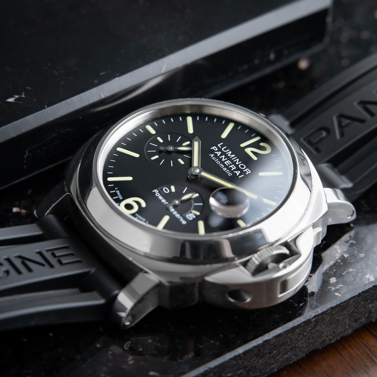 Panerai Luminor Power Reserve Black Dial Steel Leather Automatic 44mm Pam90