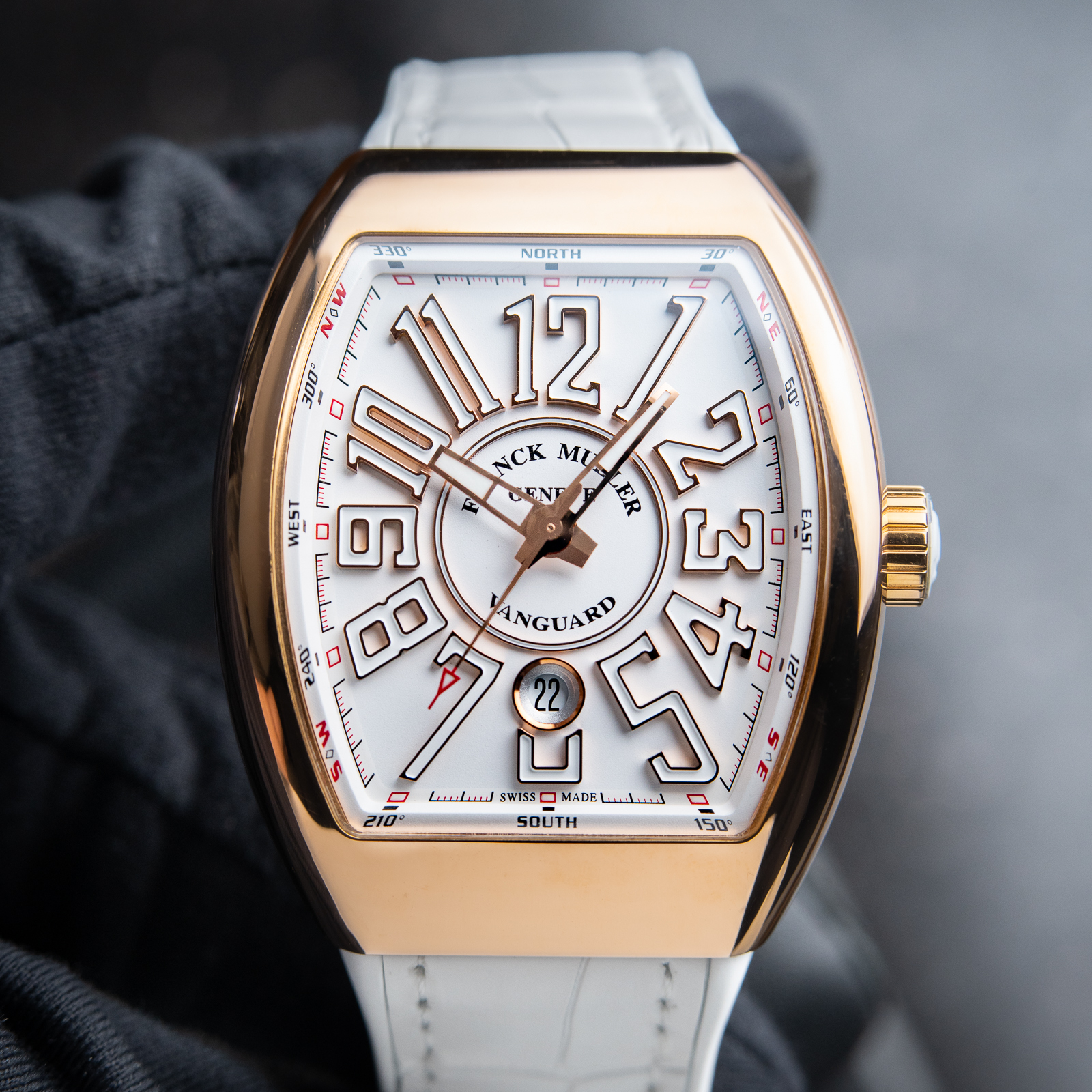 Franck Muller Vanguard Automatic Date Rose Gold White Dial Strap Set 44mm