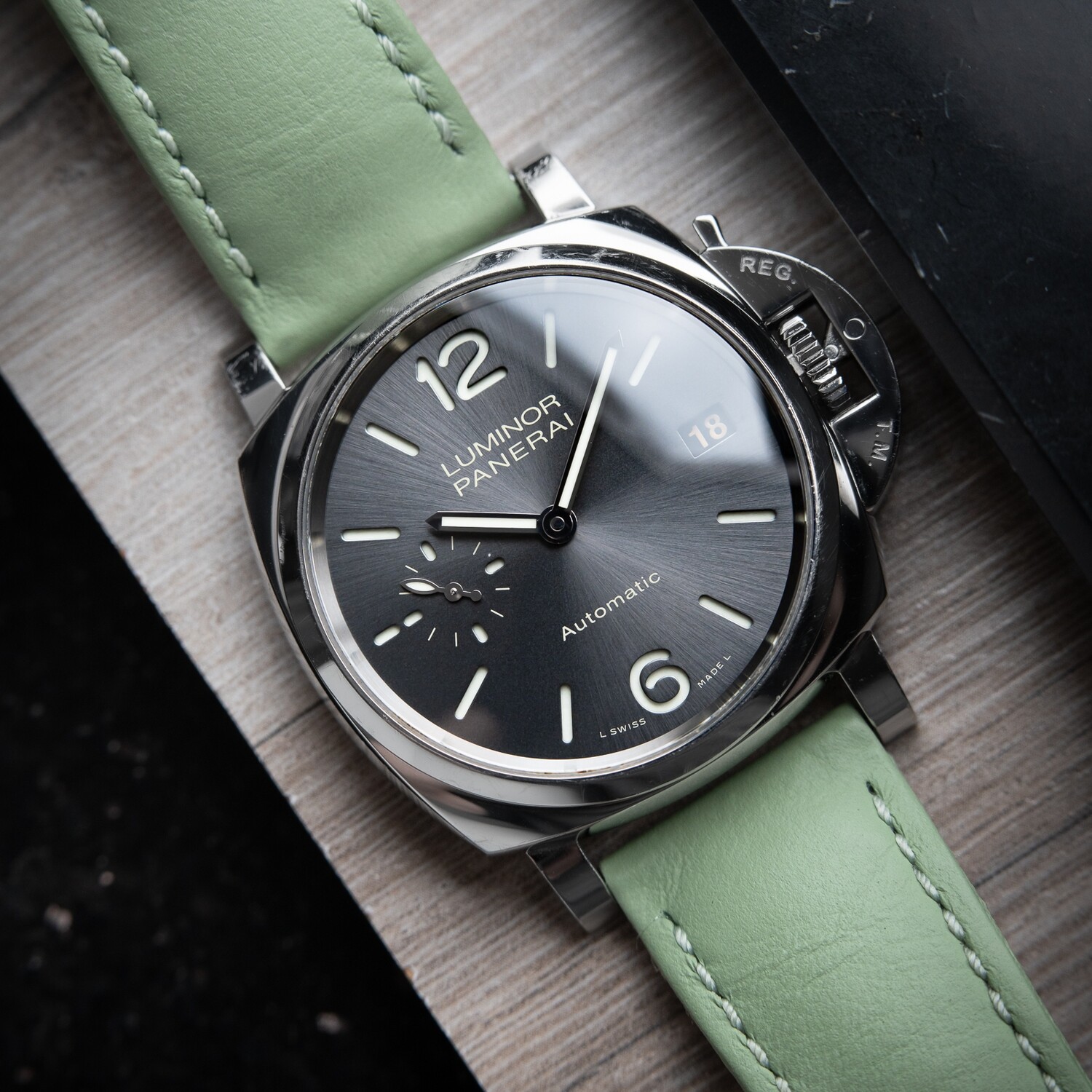 Panerai Luminor Due Gray Sunburst Dial Steel Leather Panerai Luminor Due Gray Sunburst Dial Steel Leather