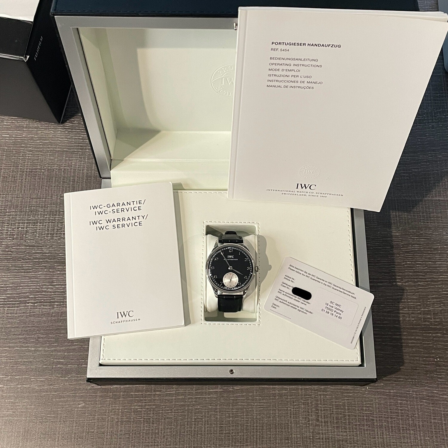 IWC Portugieser Hand-Wound 98295 Black dial Leather Steel 44mm