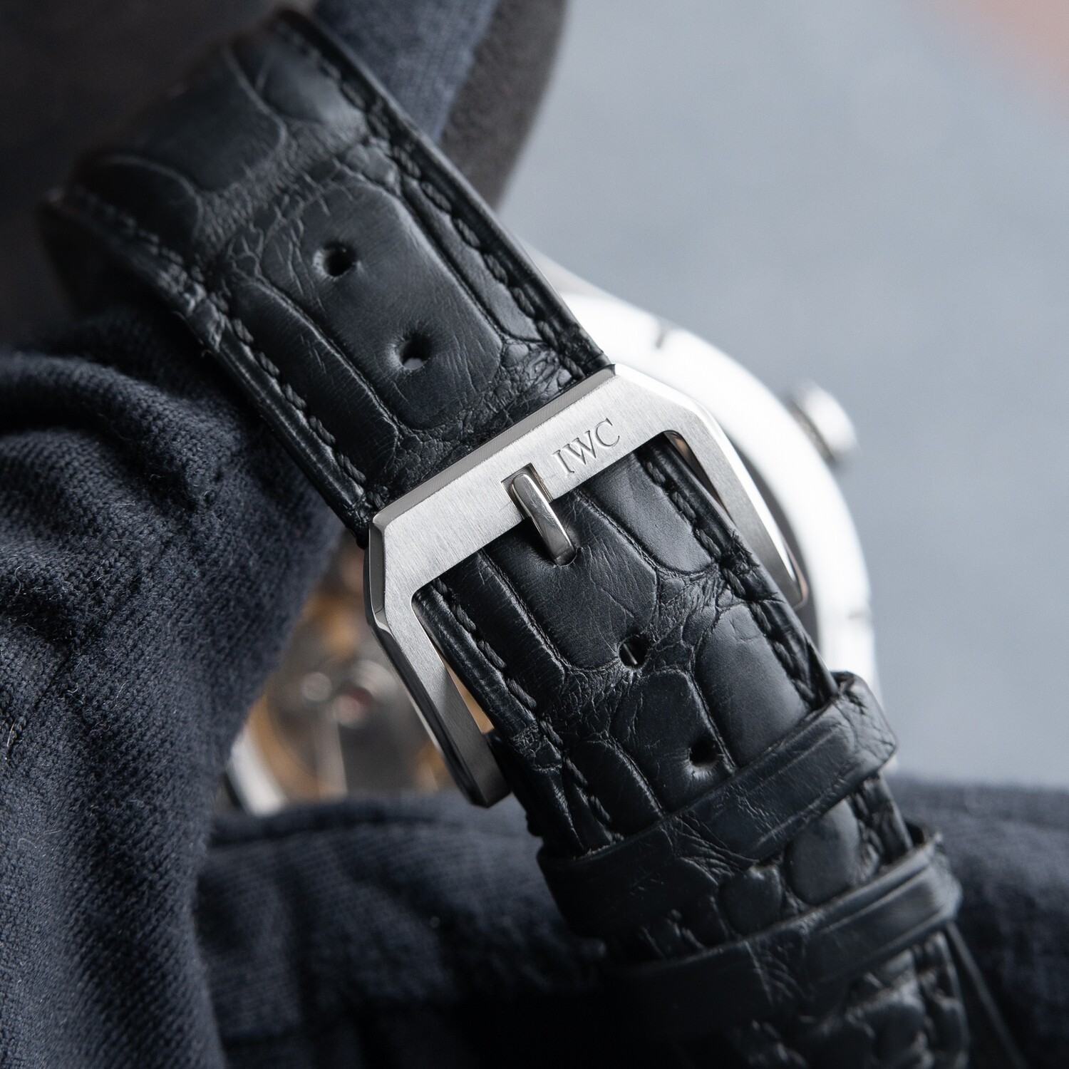 IWC Portugieser Hand-Wound 98295 Black dial Leather Steel 44mm