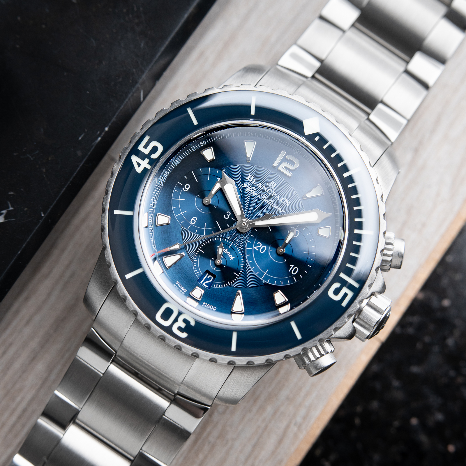 Blancpain Fifty Fathoms Flyback Chronograph Diver 300M Blue Dial Bracelet 5085FB