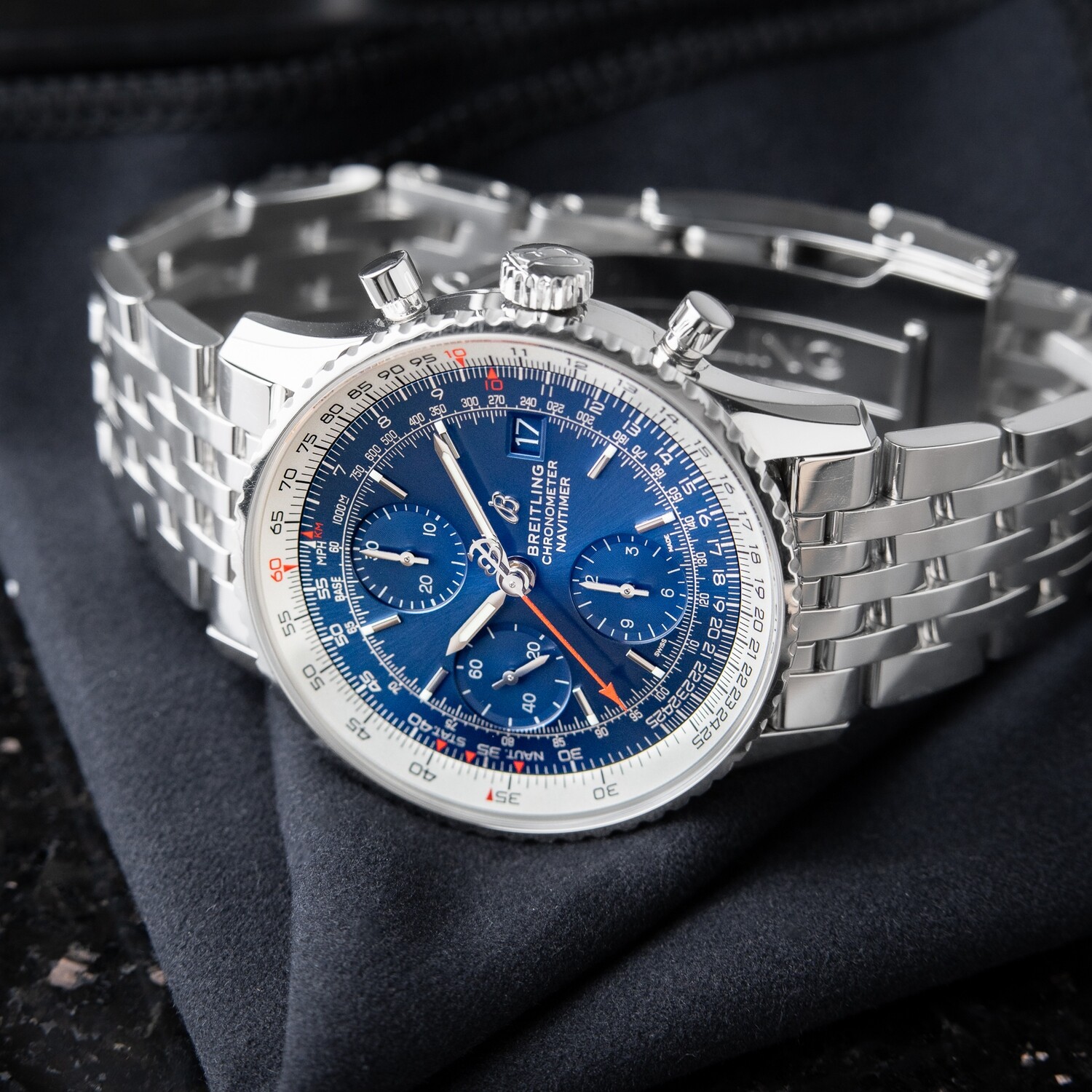 Breitling Navitimer Heritage 1 Chronograph 41 Blue Dial Steel Bracelet GMT
