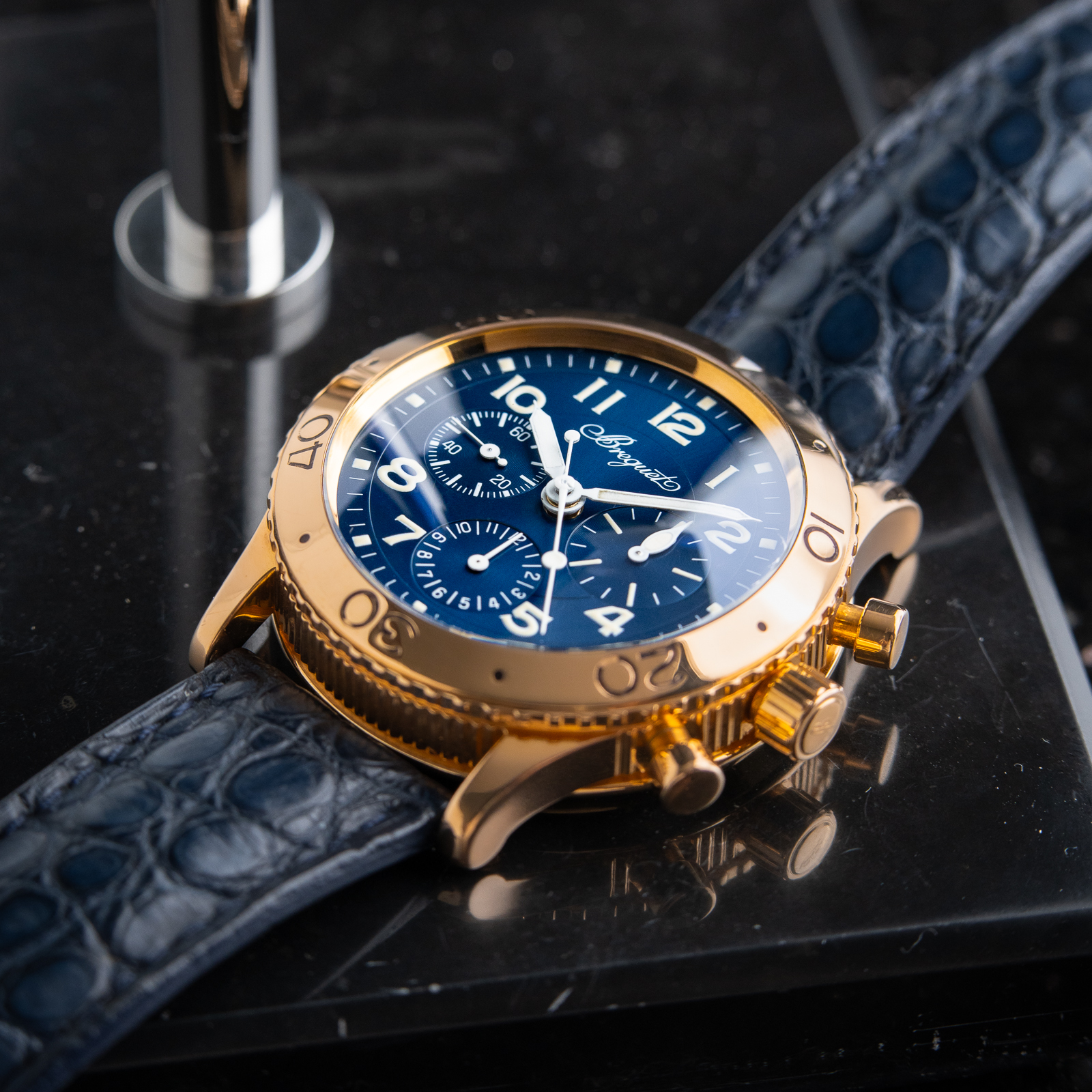 Breguet Type XX Aeronavale Flyback Chronograph Rose Gold Blue Automatic 39mm