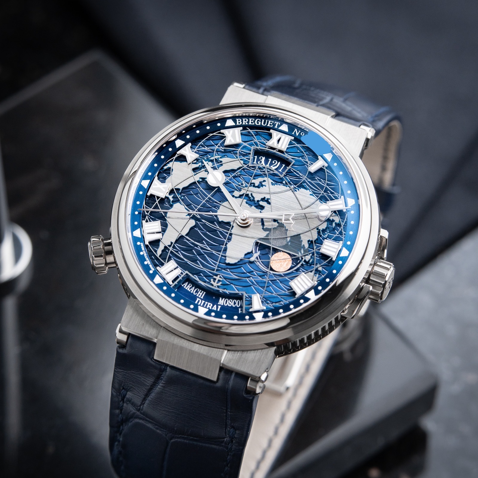 Breguet Marine Hora Mundi 5557BB UNWORN 8/2023 White Gold World Time Blue 43.9mm