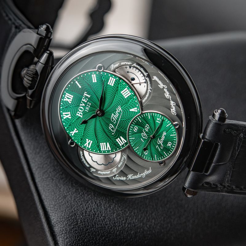 Bovet 19Thirty Fleurier RARE Great Guilloche Green Dial Black DLC Steel 42mm