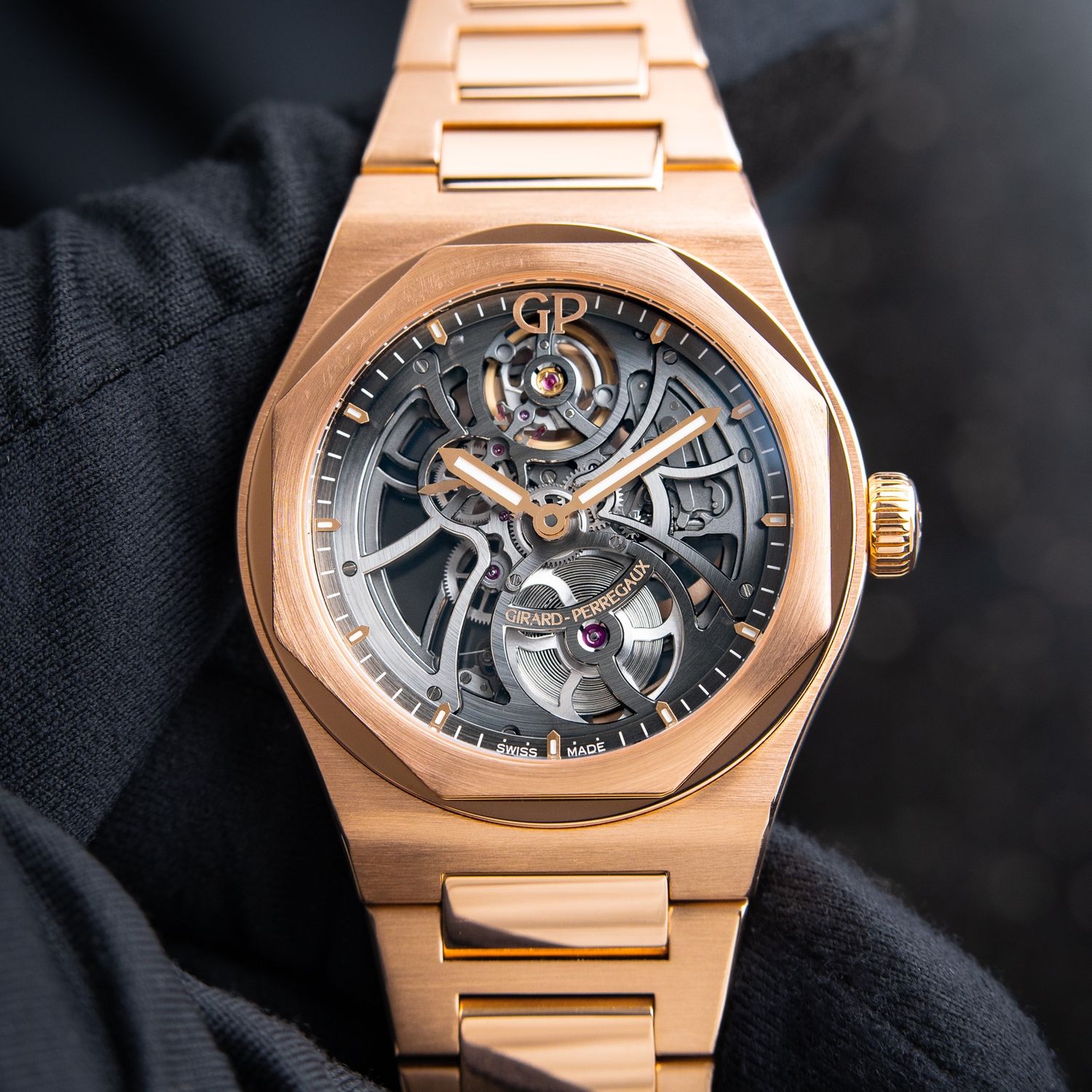 Girard Perregaux Laureato Skeleton Openworked Rose Gold Bracelet 81015 42mm