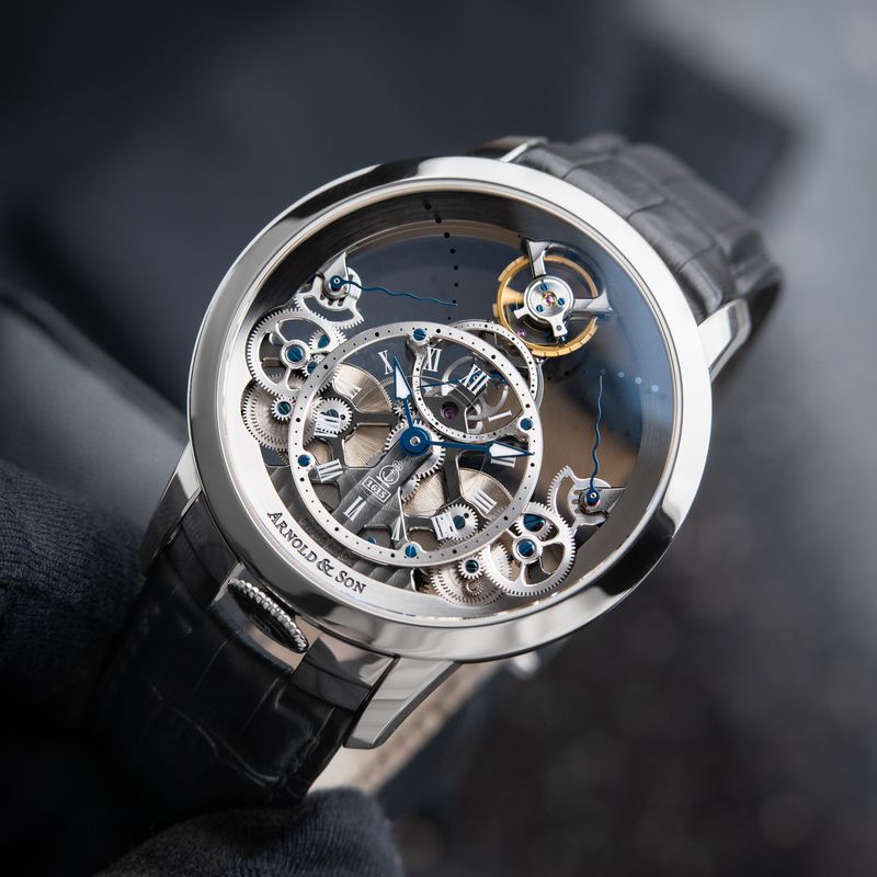 Arnold & Son Time Pyramid Skeleton Openworked 90 Hours Steel Leather Set