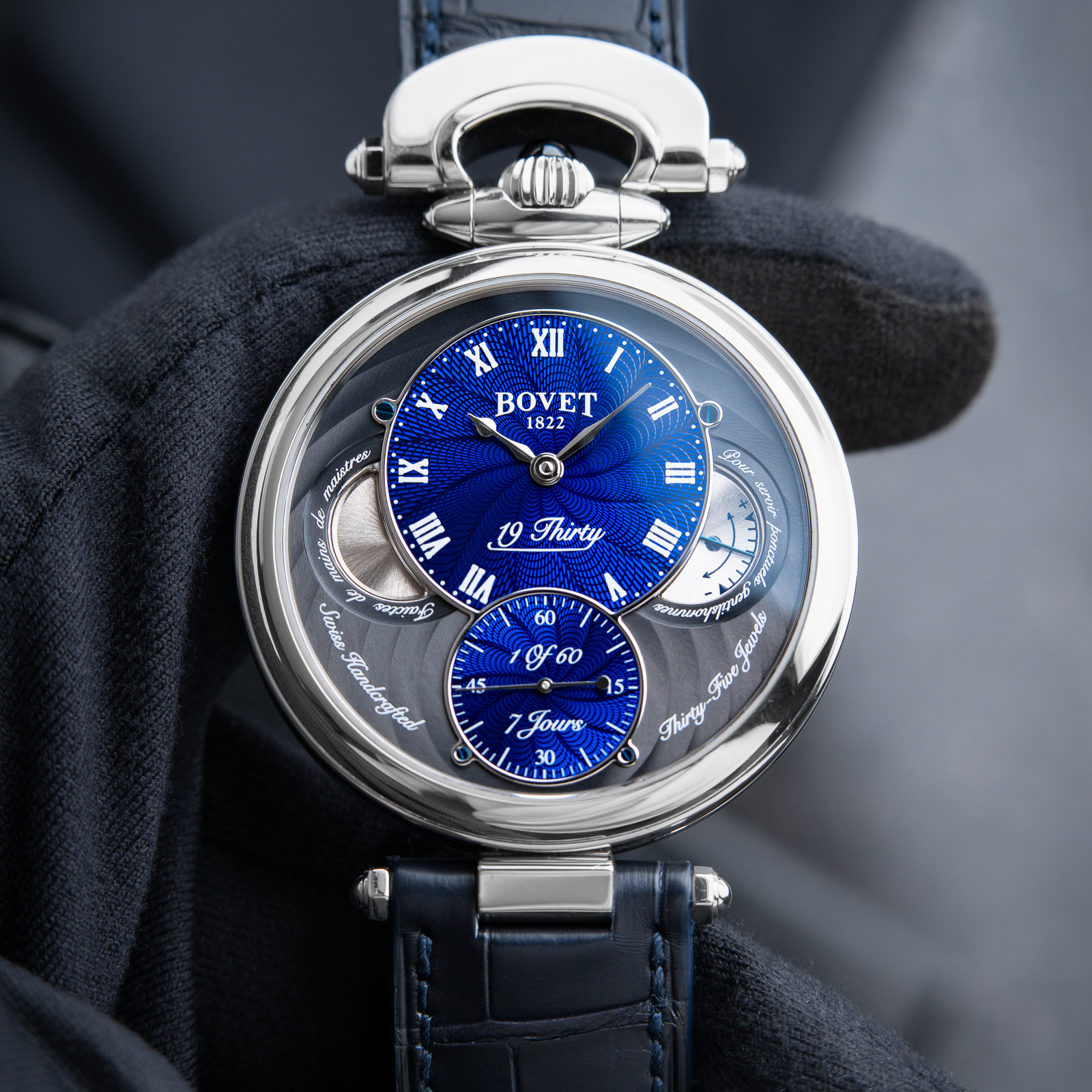 Bovet 19Thirty Fleurier 1 of 60 Blue Great Guilloche Dial Limited Steel 42mm
