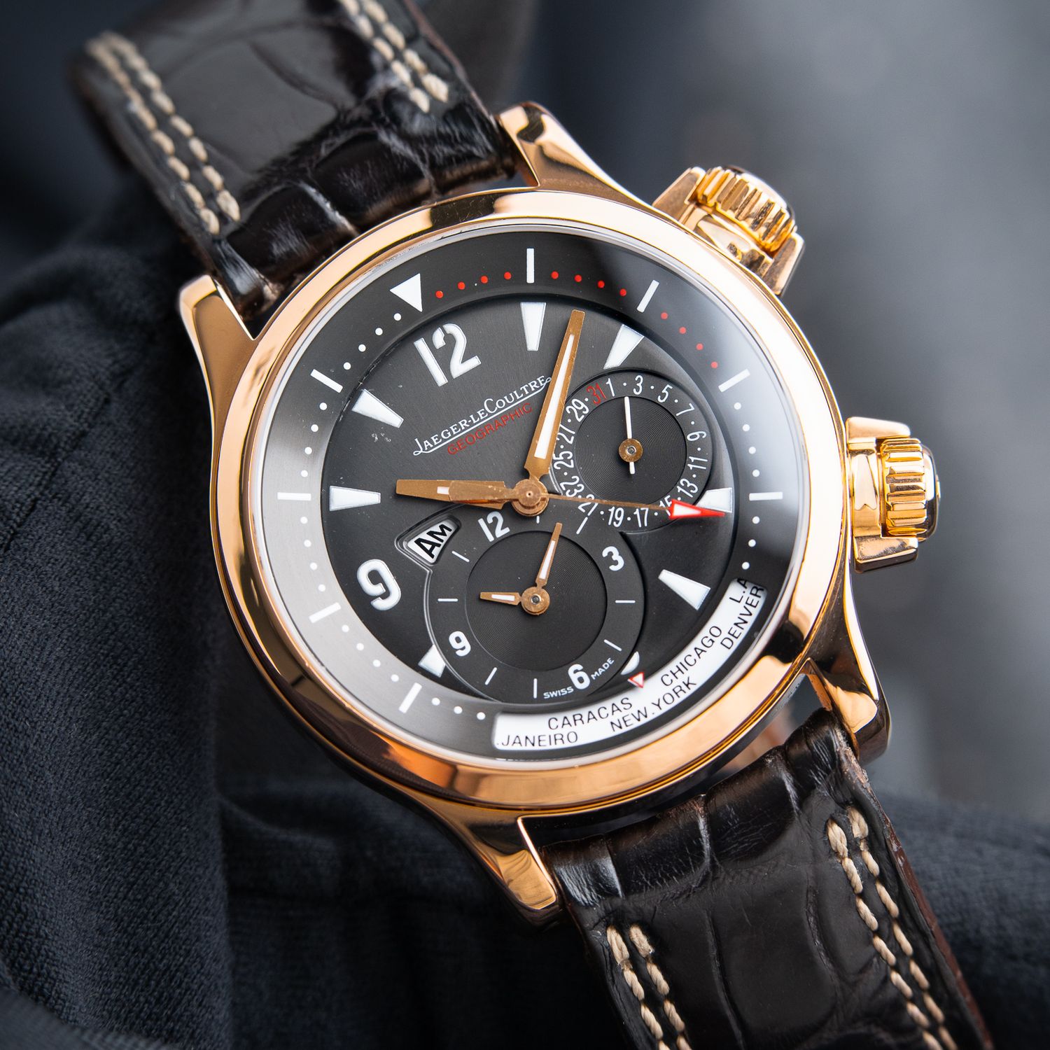 Jaeger-LeCoultre Master Compressor Geographic Rose Gold World Time Brown