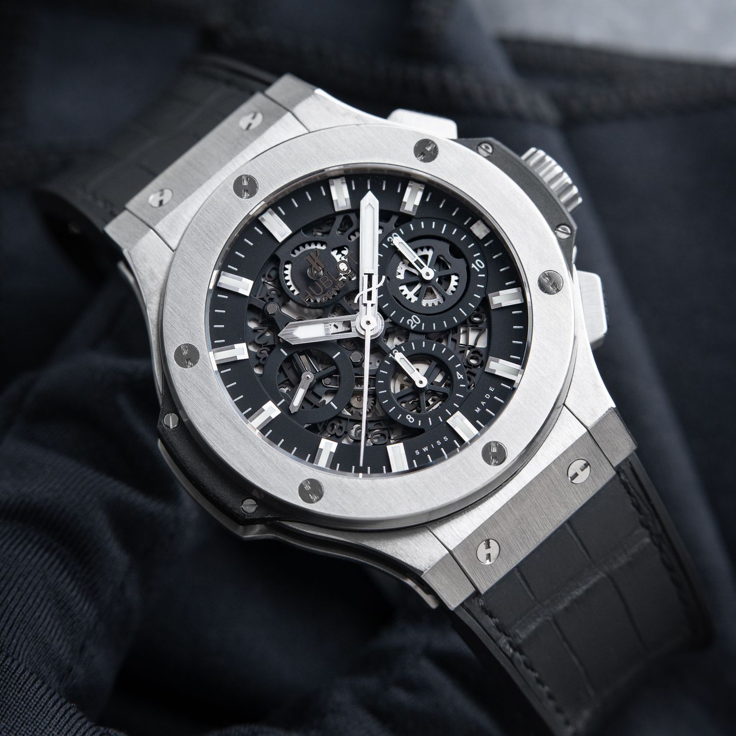 Hublot Big Bang Aero Bang Chronograph Skeleton Openworked Date Steel Black 44mm