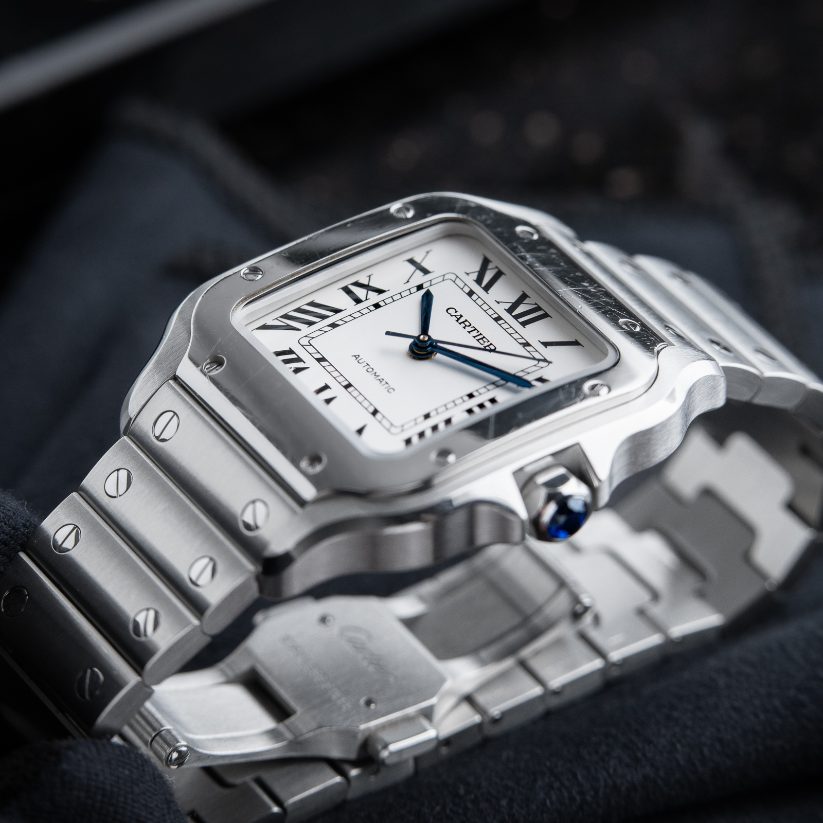 Cartier Santos De Cartier Medium Steel Bracelet Strap White Dial Automatic