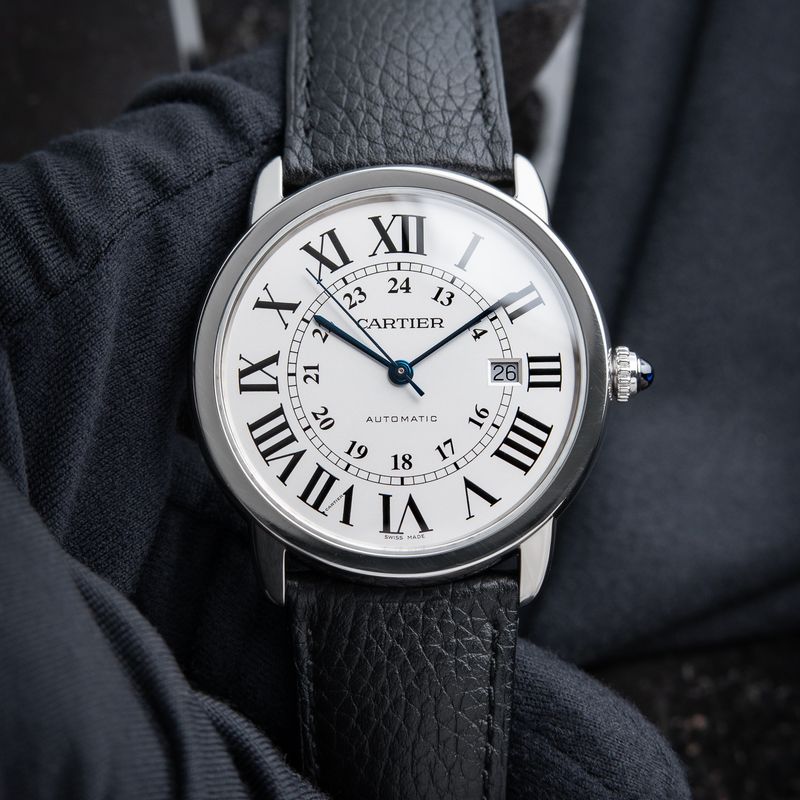 Cartier Ronde Solo de Cartier XL model 42 Silver Steel Leather Automatic 3802