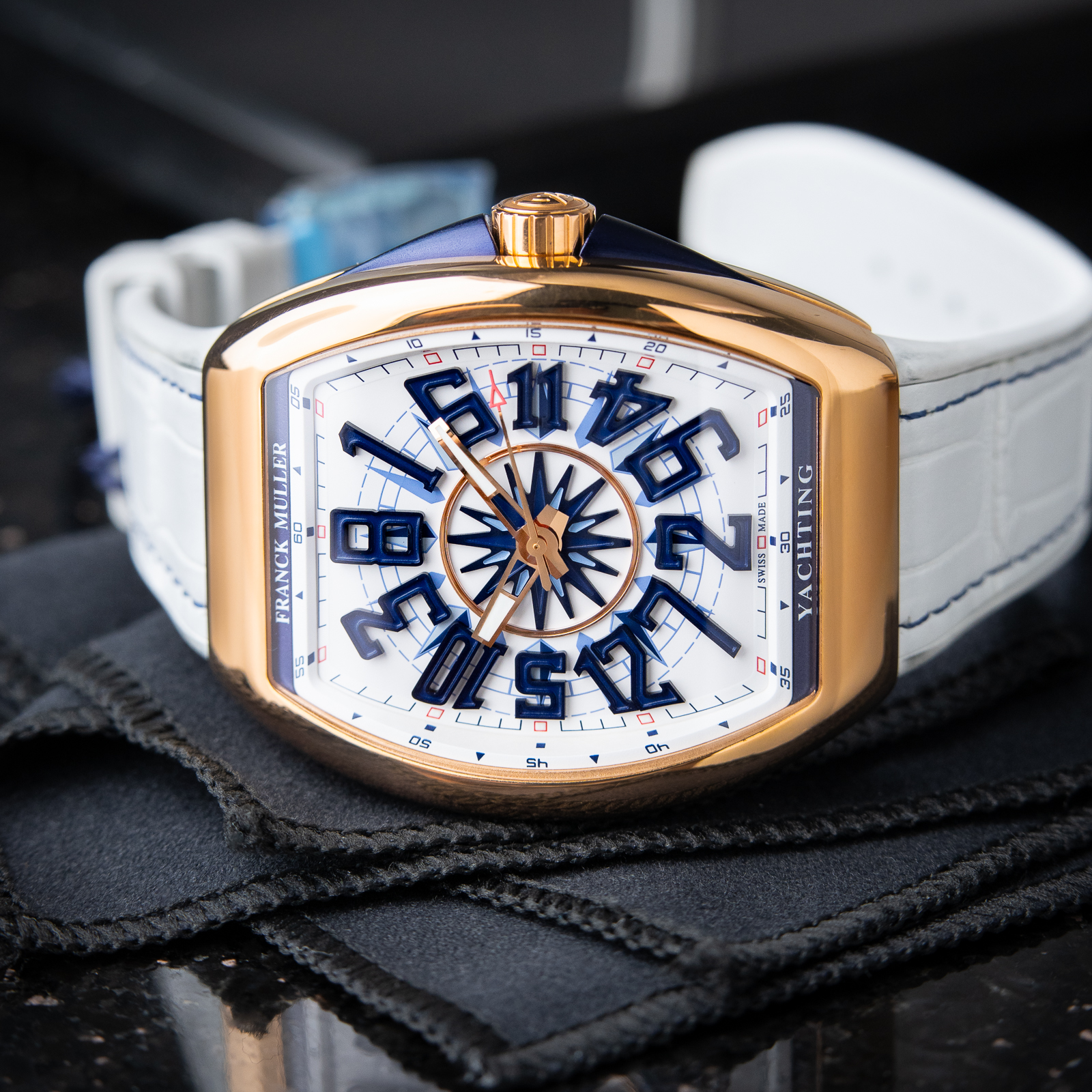 Franck Muller Vanguard Yachting RARE Crazy Hours Rose Gold White Dial V 45