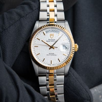 Tudor Prince Date Day 36 SERVICED Two Tone Gold Steel Linen Dial Automatic