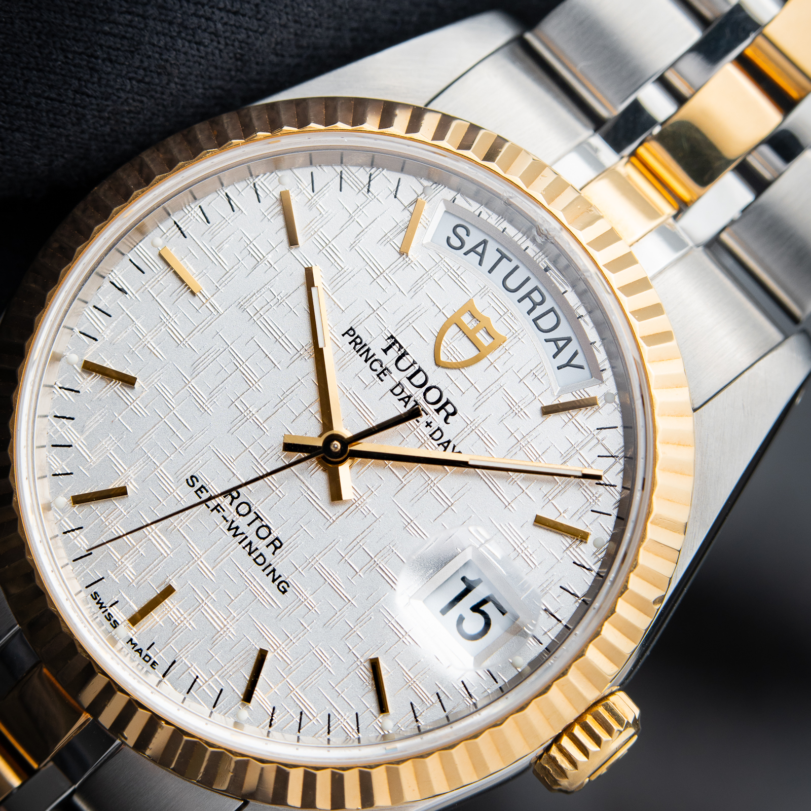 Tudor Prince Date Day 36 SERVICED Two Tone Gold Steel Linen Dial Automatic