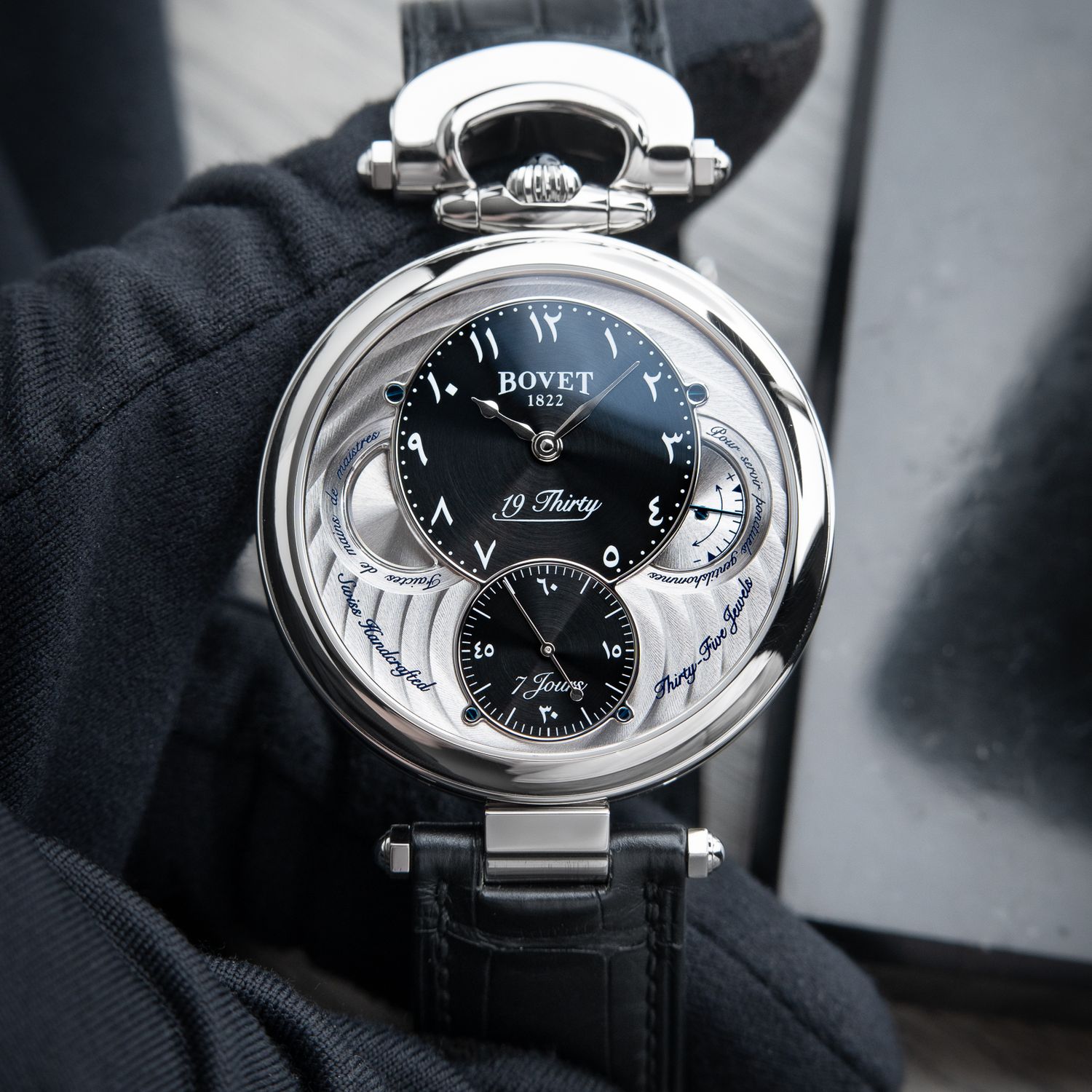 Bovet 19Thirty Fleurier Black Sunburst Eastern Arabic Dial Steel Set 42mm