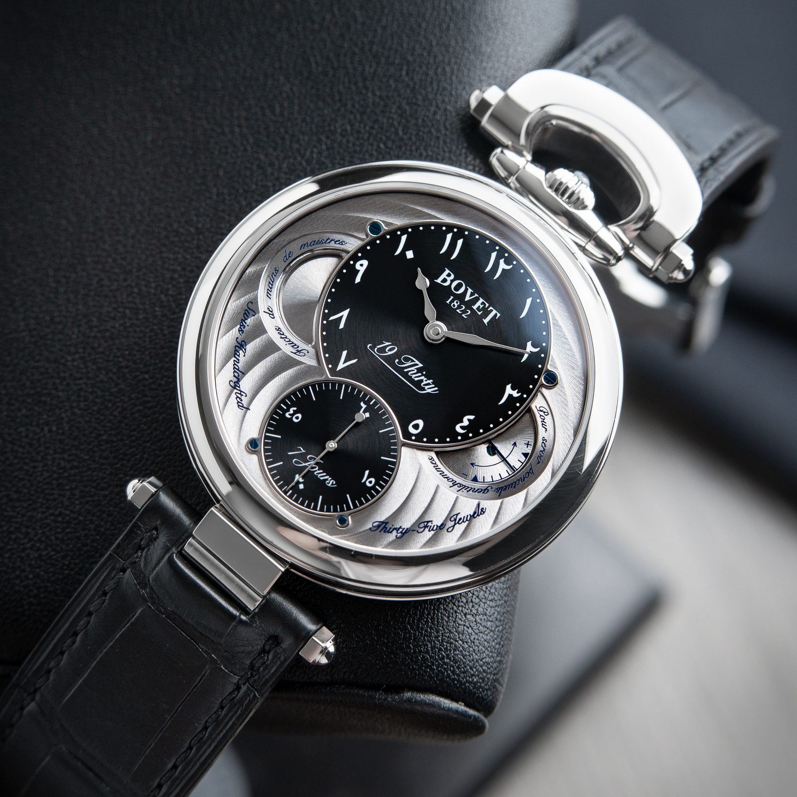 Bovet 19Thirty Fleurier Black Sunburst Eastern Arabic Dial Steel Set 42mm