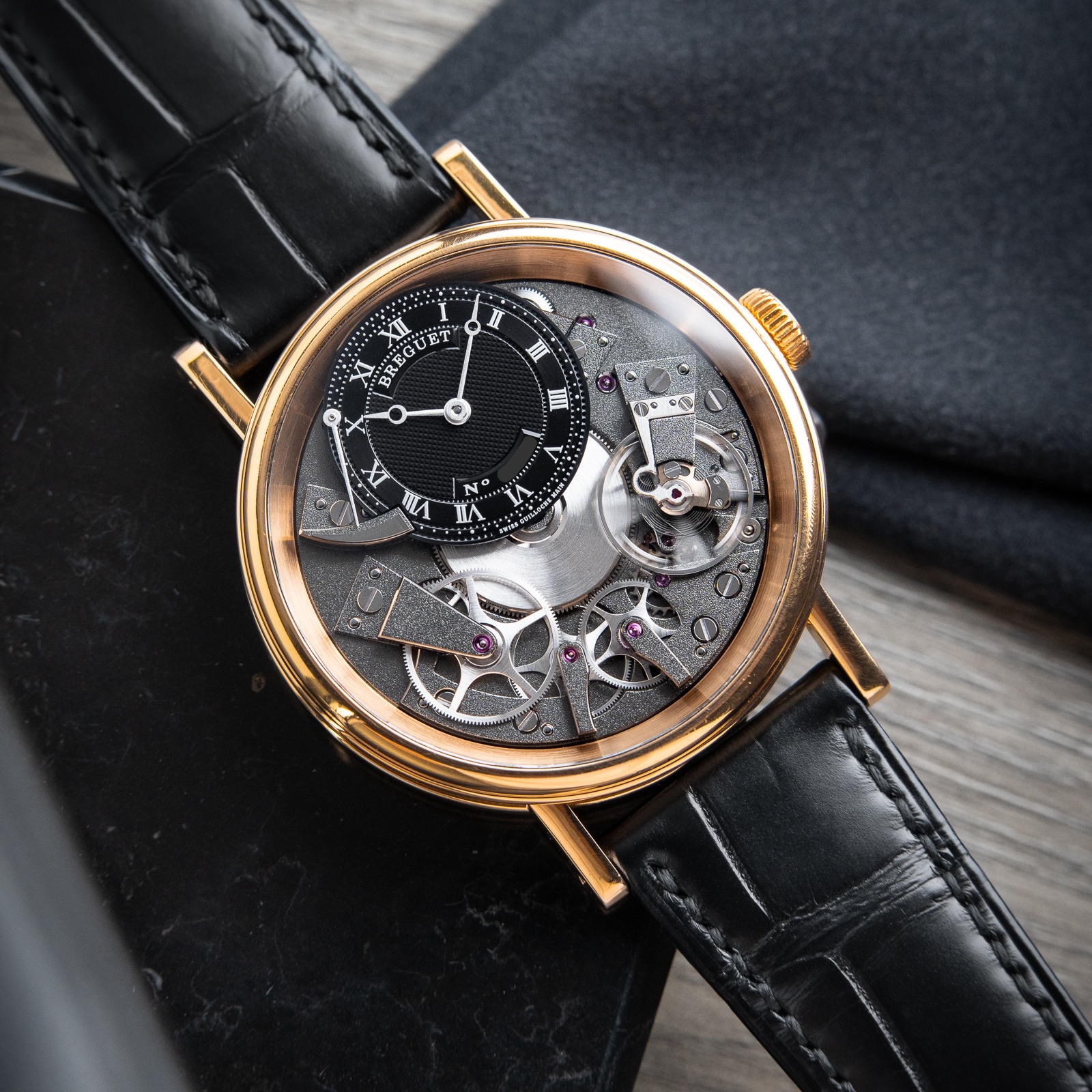 Breguet Tradition Manual Wind 7057BR Rose Gold Black Grey Power Reserve 40mm