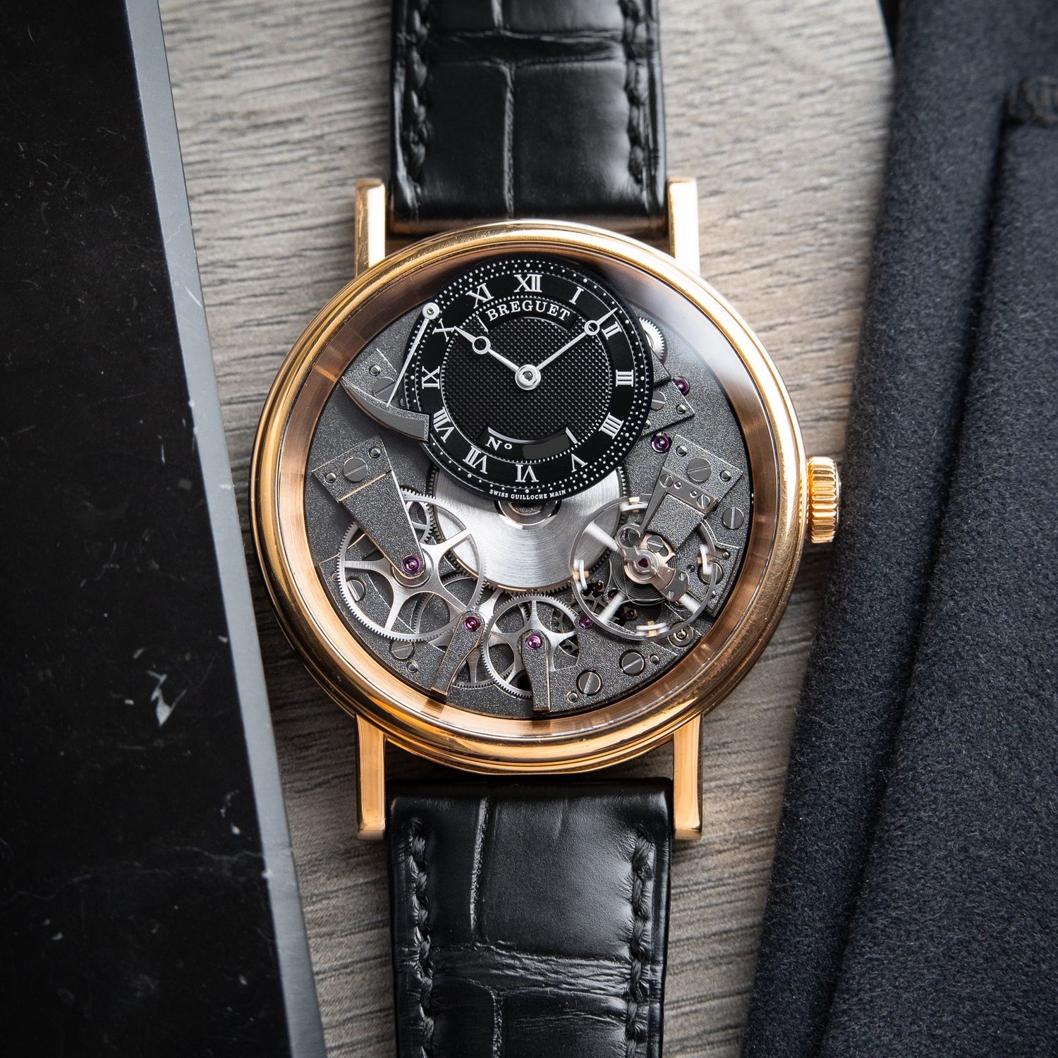 Breguet Tradition Manual Wind 7057BR Rose Gold Black Grey Power Reserve 40mm