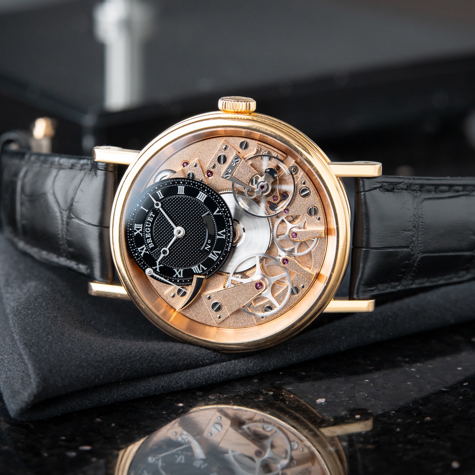 Breguet Tradition Manual Wind 7057BR Rose Gold Black Dial Power Reserve 40mm